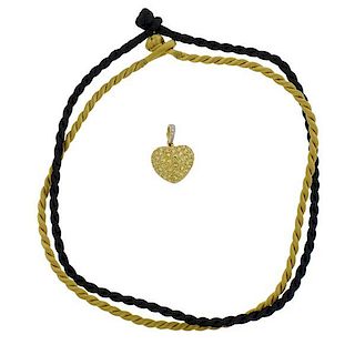 18k Gold Diamond Gemstone Heart Pendant Cord Necklace