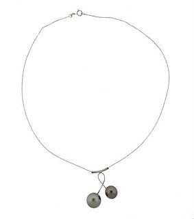 14K Gold Silver Tahitian Pearl Necklace