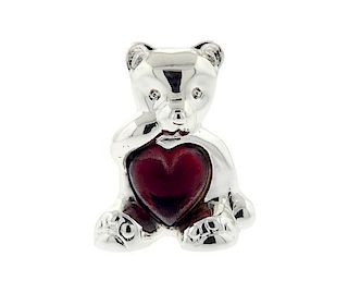 Christofle Silver Plate Red Stone Bear Paperweight