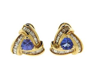 14K Gold Diamond Tanzanite Triangle Earrings