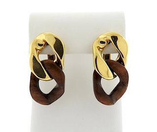 18K Gold Wood Two Link Earrings