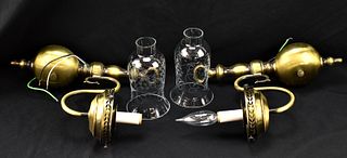 KICHLER CO. BRASS WALL SCONCES WITH GLASS SHADES