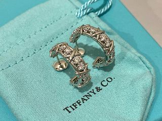 TIFFANY & CO JEAN SCHLUMBERGER  PLATINUM DIAMOND TWENTY STONE HOOP EARRINGS