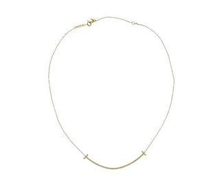 Tiffany & Co T Smile Diamond 18k Gold Necklace