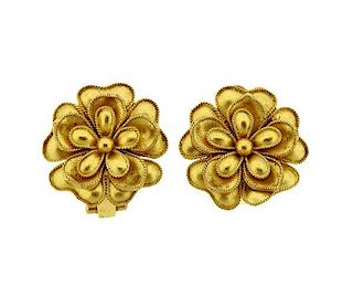 Lalaounis Greece 18k Gold Flower Earrings
