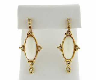 Judith Ripka 18K Gold Diamond White Stone Dangle Earrings