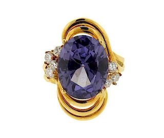 18K Gold Diamond Purple Stone Ring