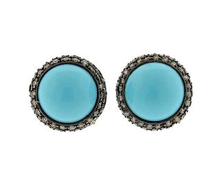 Peggy Daven Silver Diamond Blue Stone Earrings