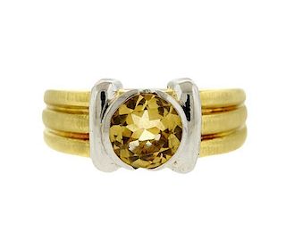 18K Gold Platinum Yellow Stone Ring