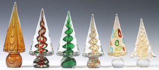 (6) ITALIAN MURANO ART GLASS CHRISTMAS TREE SCULPTURES