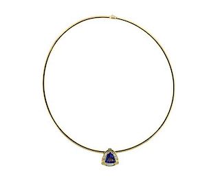 Italian 14k Gold Diamond Tanzanite Pendant Necklace