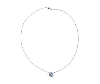 18K Gold Diamond Blue Stone Pendant Necklace