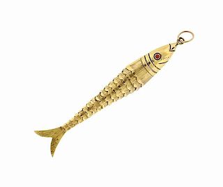 18K Gold Enamel Movable Fish Pendant