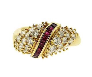 18K Gold Diamond Red Stone Ring