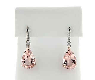 18K Gold Diamond Pink Stone Drop Earrings