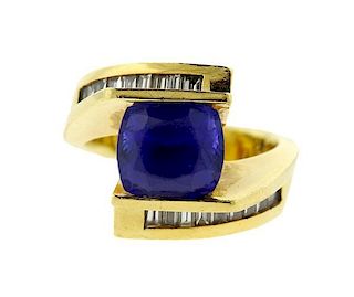 14K Gold Diamond Purple Stone Bypass Ring