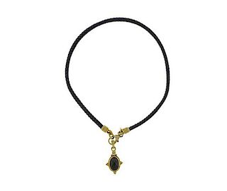 Judith Ripka Gold Diamond Gemstone Leather Cord Pendant Necklace