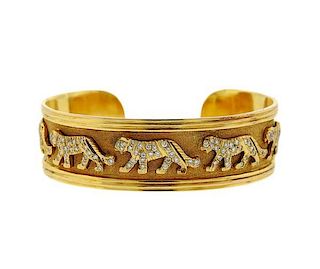 18k Gold Diamond Panthere Motif Cuff Bracelet