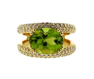 18k Gold Diamond Peridot Ring