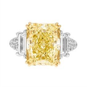 GIA 6.86 ct. Fancy Yellow Radiant Cut Diamond Engagement Ring 18k Y/G & Platinum