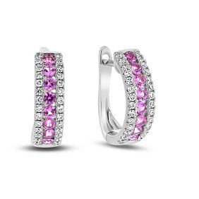 0.92 ct. Natural Pink Sapphire & Diamond Hoop Earrings in 18k White Gold