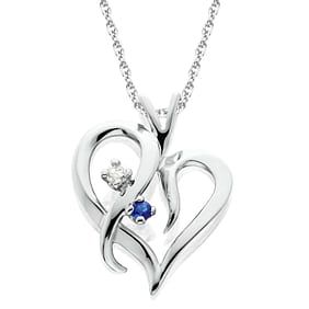 0.03 ct. Natural Diamond & Blue Sapphire Heart Pendant in 14k White Gold