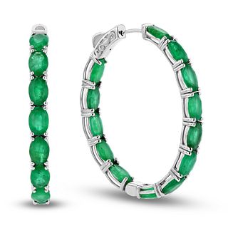 10.50 ct. Natural Emerald Hoop Earrings in 14k White Gold