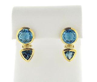 David Yurman 18k Gold Blue Topaz Earrings