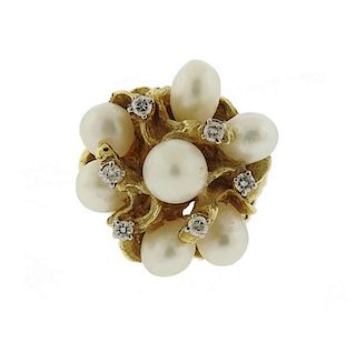 Le Triomphe 18K Gold Diamond Pearl Free Form Cocktail Ring