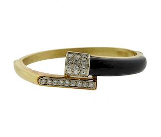 18K Gold Diamond Onyx Bangle Bracelet