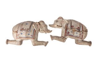 PR INDIAN POLYCHROME ELEPHANT WOODEN WALL PLAQUES