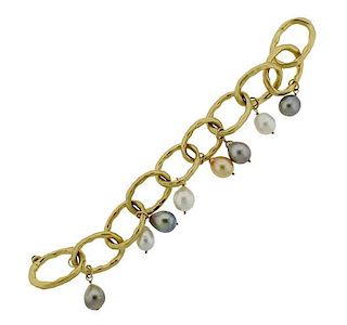 Fraccari 18k Gold Pearl Charm Bracelet