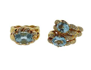 Kaufmann de Suisse 18k Gold Diamond Gemstone Earrings Ring Set