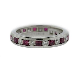 Tiffany & Co Lucida Platinum Diamond Ruby Wedding Ring