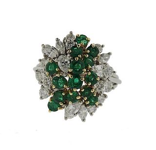 1980s Tiffany & Co Platinum 18k Gold Diamond Emerald Ring