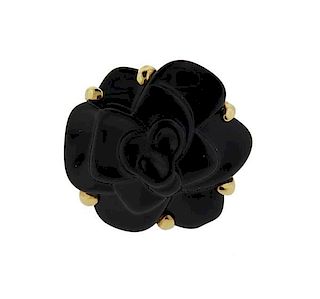 Chanel Camelia 18k Gold Onyx Cocktail Ring