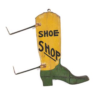 ANTIQUE BOOT FORM SHOE SHOP SIGN WITH BRACKETS