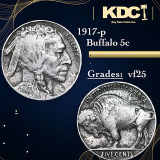 1917-p Buffalo Nickel 5c Grades vf+