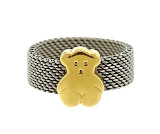 Tous 18K Gold Sterling Silver Mesh Ring