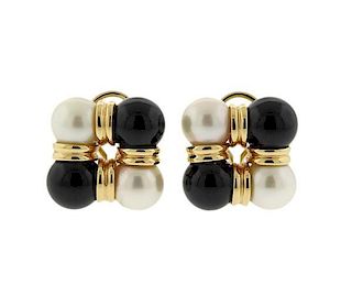 14k Gold Onyx Pearl Earrings