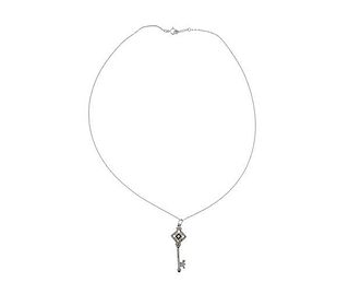 Tiffany & Co 18k Gold Diamond Onyx Key Pendant Necklace
