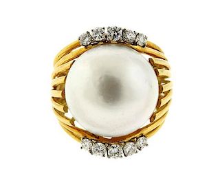 18k Gold Mabe Pearl Diamond Ring