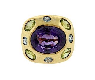 14k Gold Multi Color Gemstone Ring