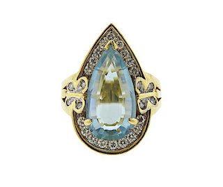 18k Gold Aquamarine Diamond Ring
