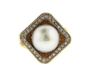 18k Gold Diamond 11.7mm Pearl Ring