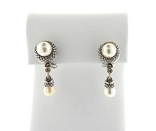 Judith Ripka Sterling 18K Gold Diamond Pearl Earrings