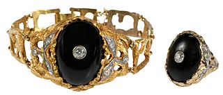 Black Onyx Diamond Bracelet and Ring Set