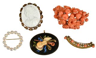 Five Gemstone and Decorative Brooches
