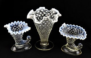 COLLECTION OF FENTON WHITE OPALESCENT HOBNAIL VASES