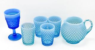 COLLECTION OF FENTON BLUE OPALESCENT HOBNAIL 